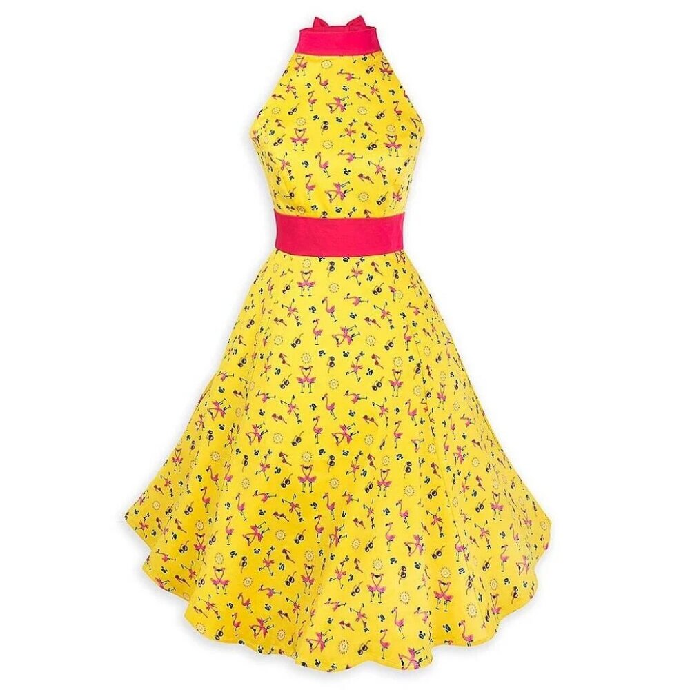 NWT Disney Parks Dress Shop Yellow Fantasia 2000 Flamingo Halter Dress Women 1X
